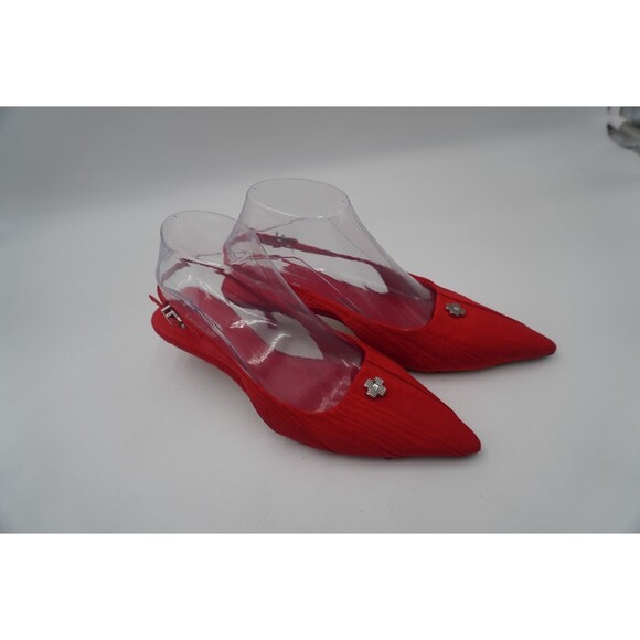 Larroude Maxime Red Slingback Pointed Toe Satin Finish Flared Kitten Heels Sz 8 - Picture 12 of 16